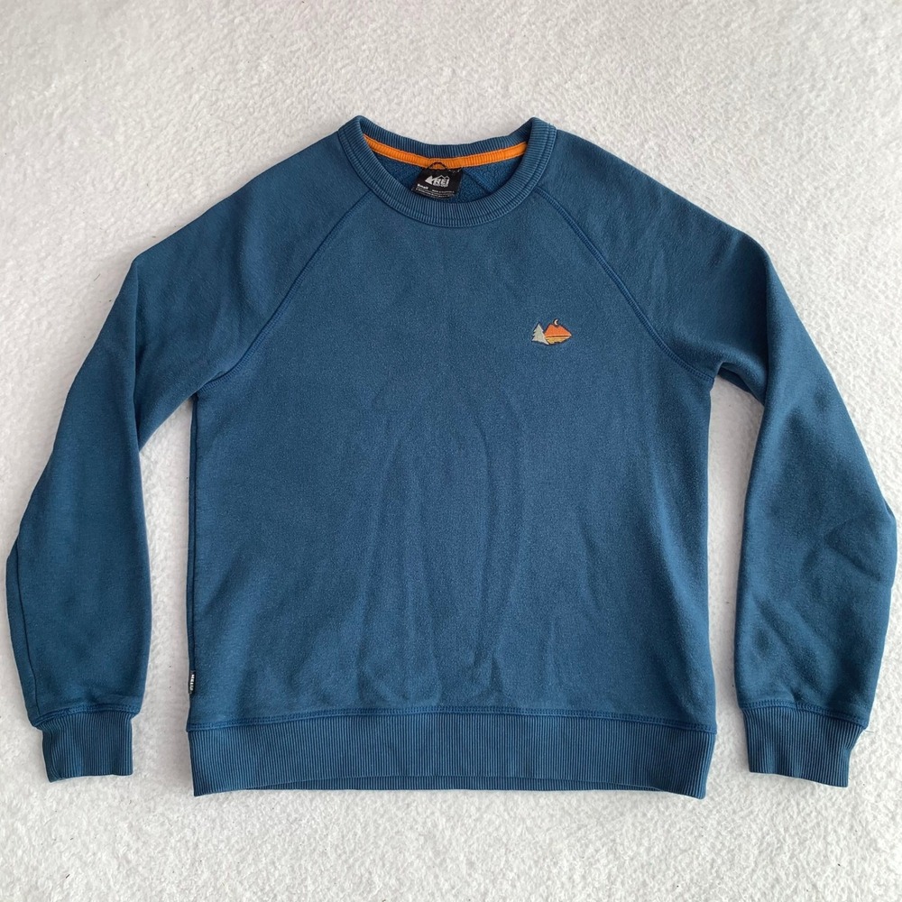 REI Co-Op Crewneck Sweatshirt Mens S Raglan Cotton Blend Pullover Logo Blue